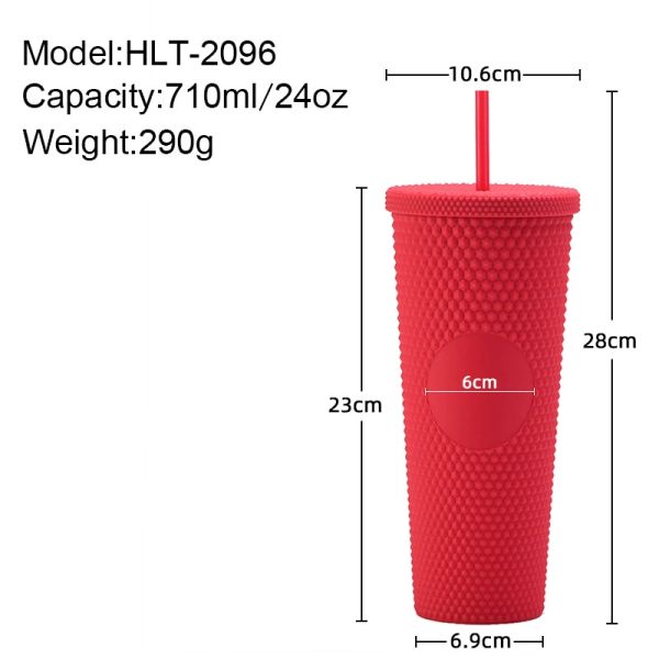710ml Large Capacity Double-layer Plastic Straw Cup Factory Direct Supply Creative Portable Durian Prickly Diamond Style