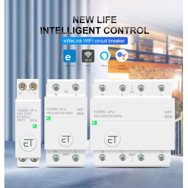 Din Rail WIFI Circuit Breaker Switch Remote Voice Control by Ewelink APP for Home mcb timer 110V 220V 380V