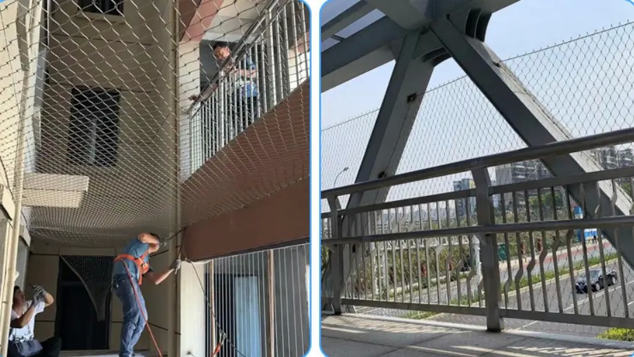 304 Stainless Steel Wire Rope Mesh 40×40mm High Load‑bearing Cable Net For Staircase Balcony Fall Protection Safety Barrier