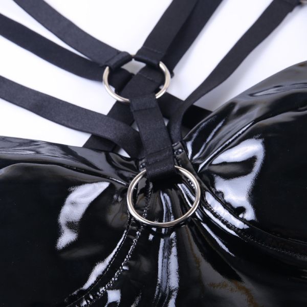 High Waist PU Sexy Women Dresses High Waist Gothic Style Strap Hollow