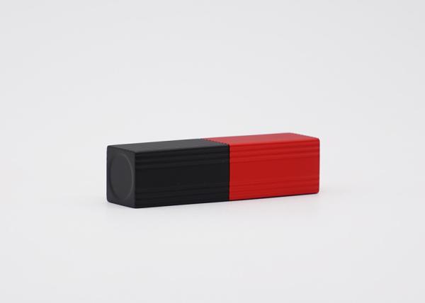 Square Lip Balm Tubes Ribbed Aluminum Magnet Tube With Black And Red Color