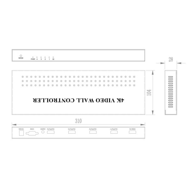 1 В 4 ИЗ режимов процессора 2X2 1X2 2X1 1X3 3X1 1X4 4X1 4K HDMI 1,4