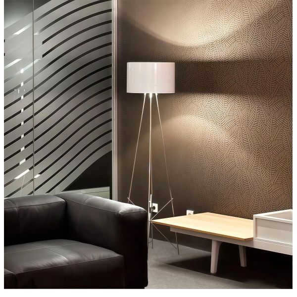 JYLIGHTING Minimalist Tripod Floor Lamp, Steel Frame & Aluminum Drum Shade with Glass Diffuser for Contemporary Home Decor
