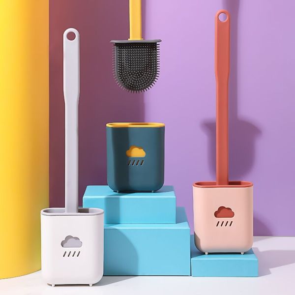 Cute Multi Color Houseware Plastic Products Silicone Toilet Brush With Holder