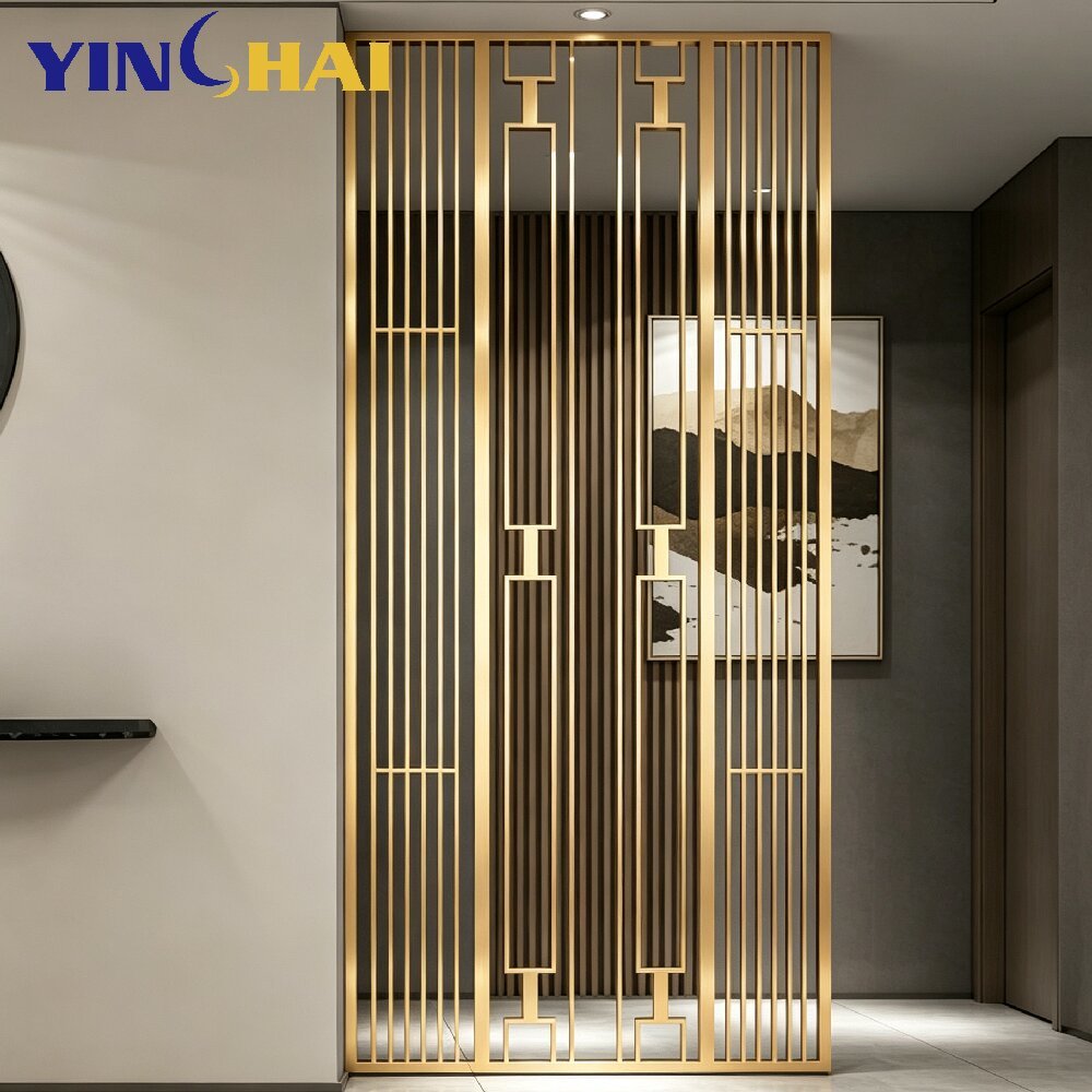 Custom Stainless Steel Geometric Linear Hollow Grille Screen Partition