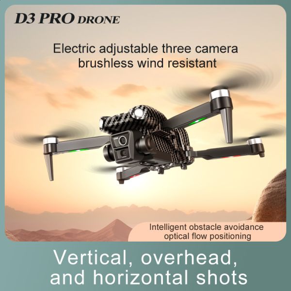 Beginner Operator Skill Level Portable RC Drone with Obstacle Avoidance and Triple Camera D3 Pro 4k Brushless Motor