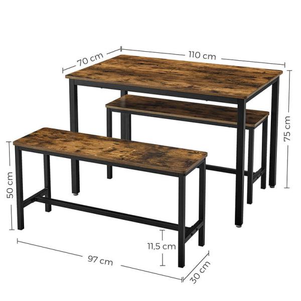 Dining Table with 2 Benches, Industrial Dining Table Set, Dining Table, Dining Benches, Kitchen Furniture, KDT070B01