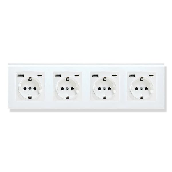 3500W Electrical Wall Socket European Standard Tempered Glass Panel Usb Wall Socket