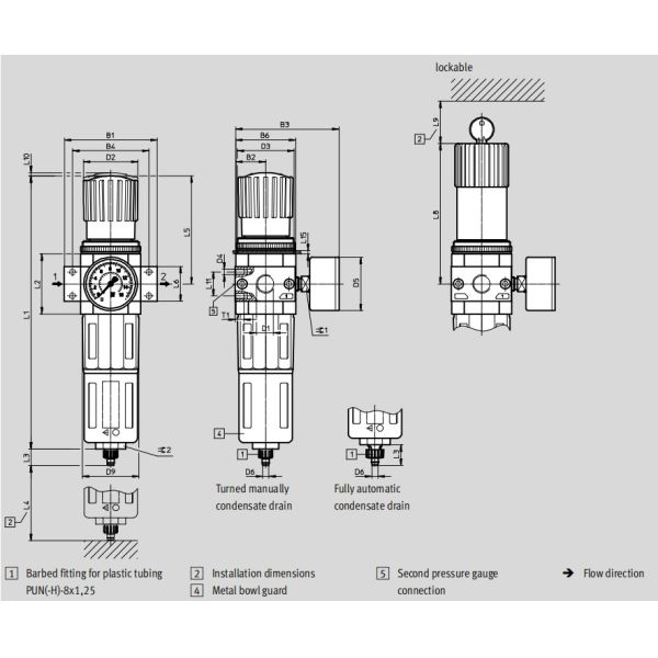 Metal Air Preparation Units 1 Inch Filter Regulators Rotary Knob With Detent