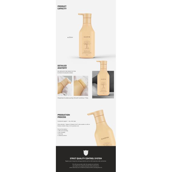 350ml Plastic Shampoo Bottles Lotion Cosmetic Packaging With Gold Pump