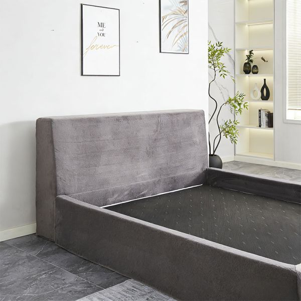 Vacuum Compressed Foam Bed With Headboard, Modern Frameless Queen King Platform Bed, Foldable Boneless Bed In A Box