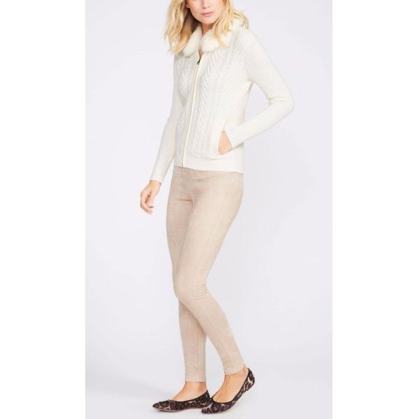 Winter Wool Cardigan Sweater , Detachable Fur Collar White Cardigan Sweater