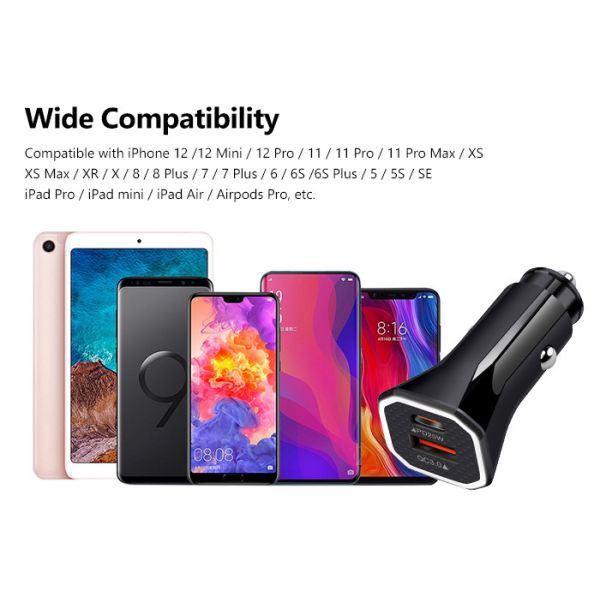 Black grey Dual Ports PD QC3.0 18W Fast Car Charger Aluminum Alloy