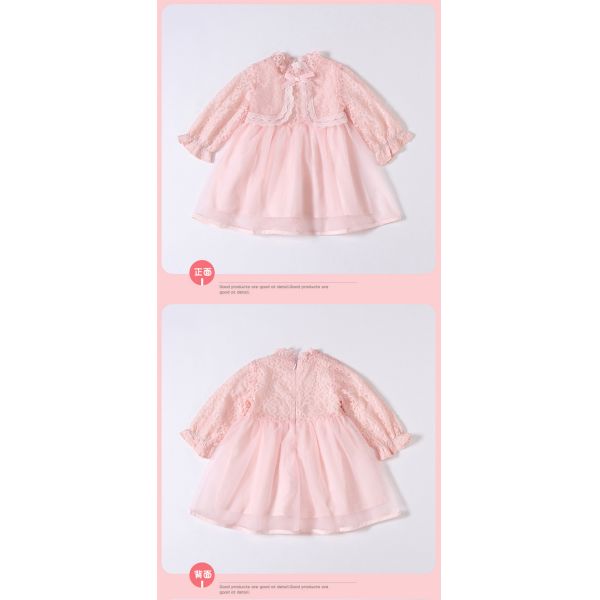 Spring Children'S Clothing New Girls Lace Dress Children Solid Color Dress