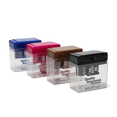 Wording Office Rectangle Double Hole Pencil Sharpener With Lid