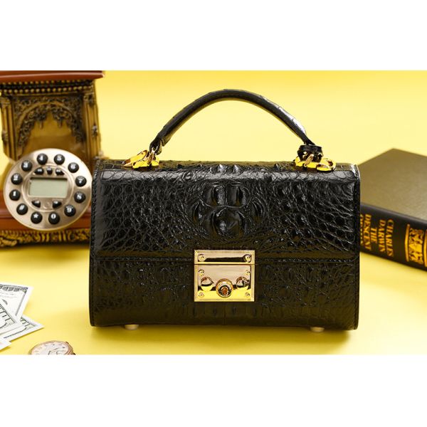 Genuine Alligator Skin Key Lock Closure Lady Small Handbag Authentic Crocodile Leather Women Flap Purse Shoulder Bag