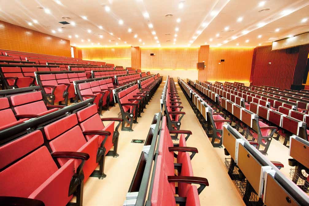 Red Folding Auditorium Chairs Auditorium Seating With Tablet Arm Rotatable