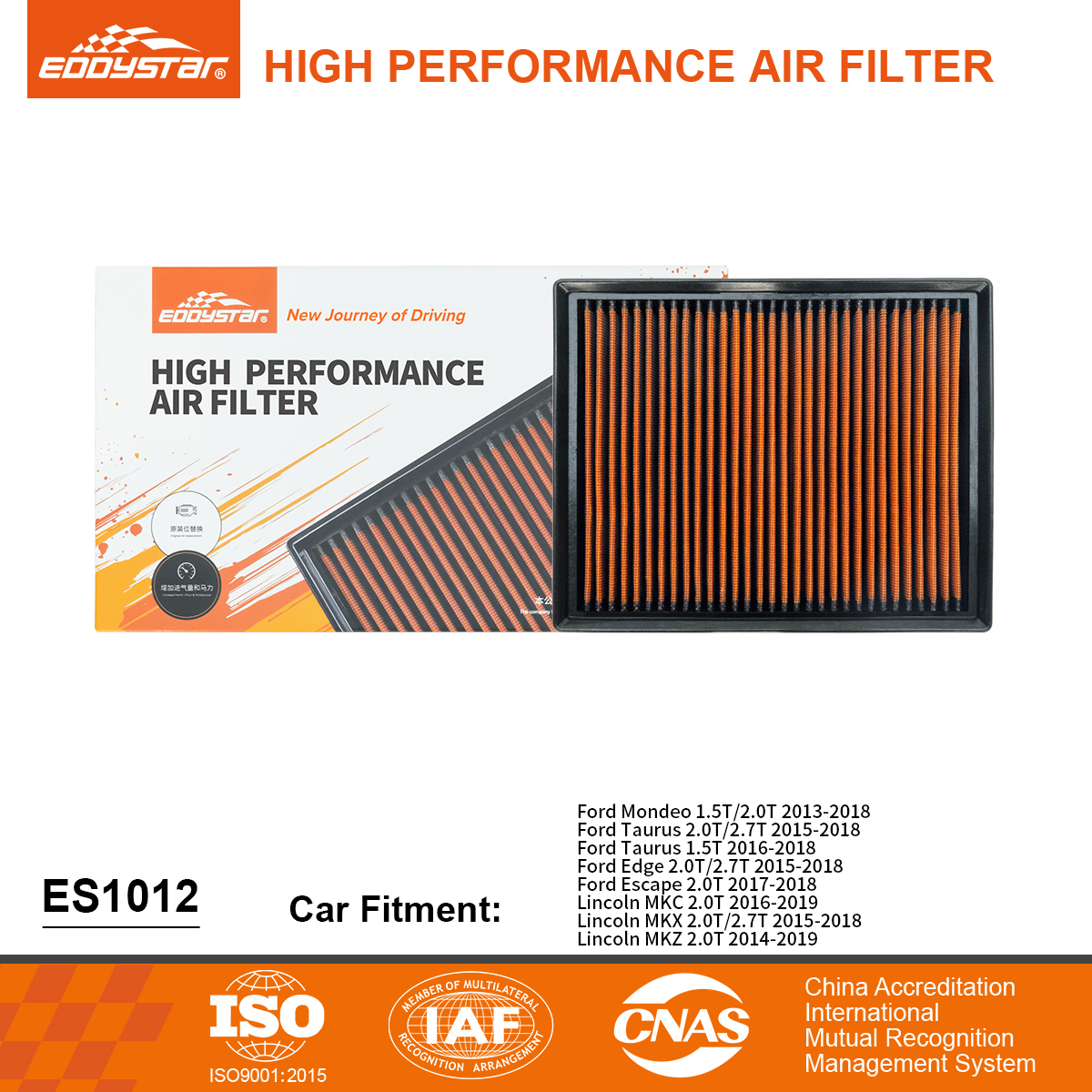 EDDYSTAR High-Performance Air Filter for Ford (Focus/Fiesta/Mondeo/EcoSport/Edge) – Washable & Reusable