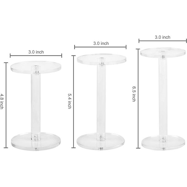 acrylic jewelry display Set of 3 Round Watch Pedestal Riser Stands holder 4.8/5.4/ 6.5inch