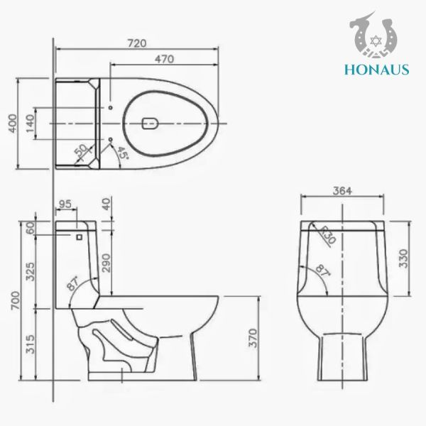 Ceramic Soft Close Lid Two Piece Toilet Bowl Curved Single Flush Customizable