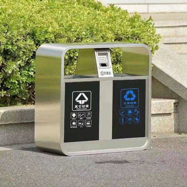 Powder Coated Black Press Button Metal Waste Bin Outdoor Dustbin Metal Waste Bin Hotel Trash Can