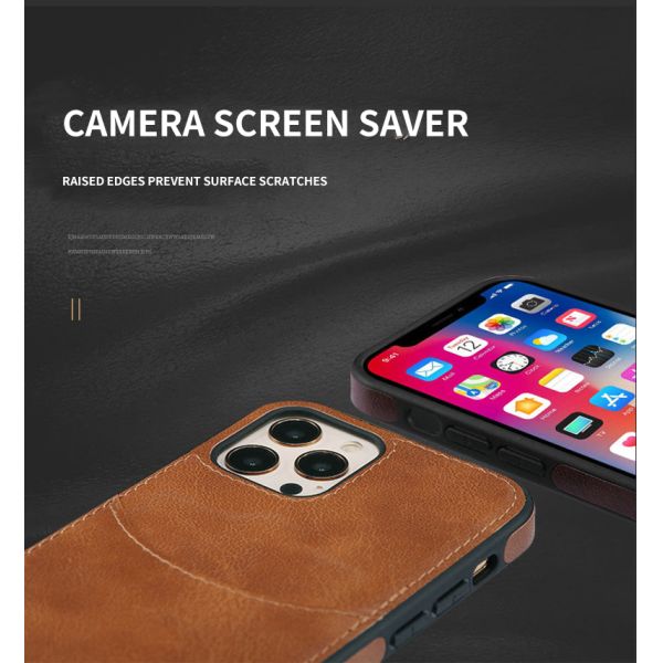 iPhone 15 Pro Max PU Leather Back Cover Card Slot Holder Slim Vintage Mobile Phone Case