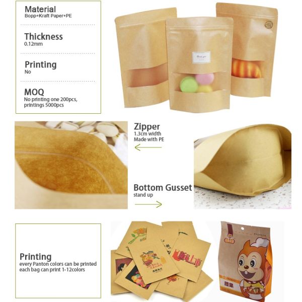Белый мешок Kraft бумажный для хлеба/стоит вверх мешки с Mylar и ясным окном
