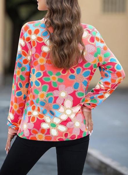 Casual Polka Dots Tops Crewneck Long Sleeve Shirts Lightweight Loose Sweatshirts