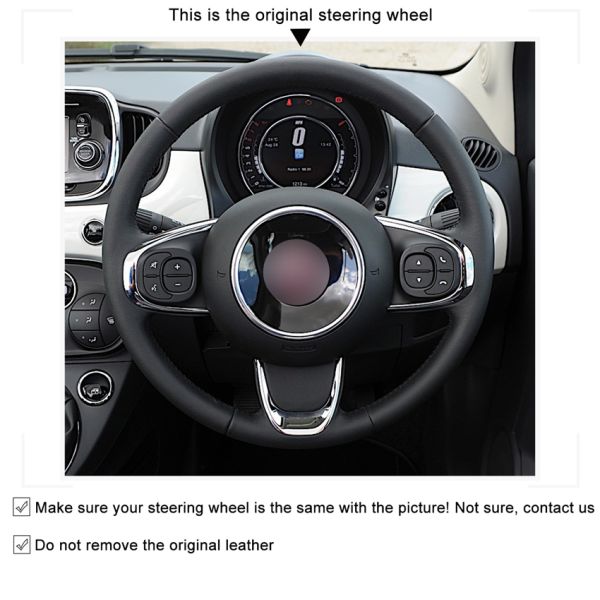 Custom Hand Sewing Beige Artificial Leather Steering Wheel Cover for Fiat 500 2015-2021 500C 2016 2017 2018 2019 2020-2021