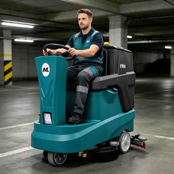 Large Tank Ride On Floor Scrubber F90A 80L Solution 90L Recovery Tank Commercial Floor Cleaner Machine