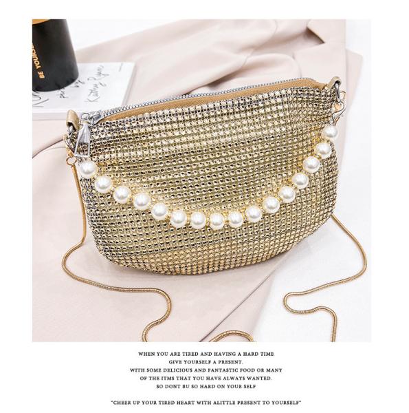 New pearl handle imitation full diamond handbag shoulder bag Cross-border explosive party dinner bag fashion shoulder