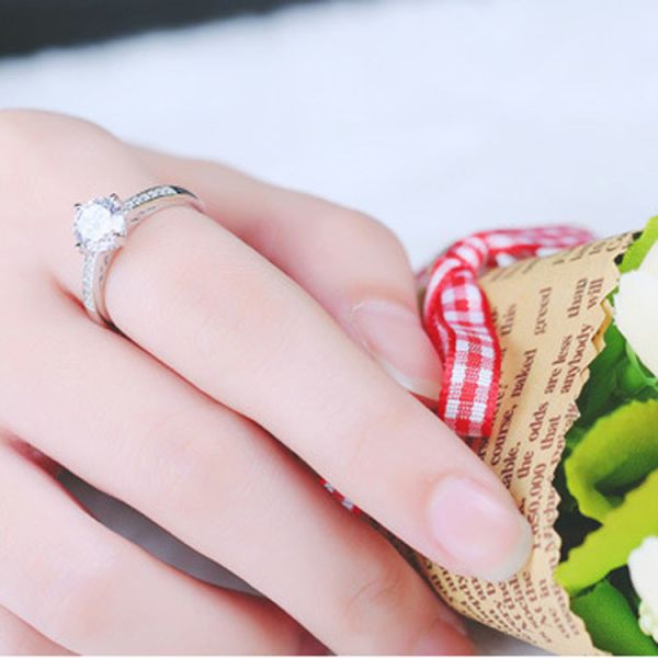 Women Fine Sterling Silver with  Hearts  Arrows CZ Diamonds Wedding Ring(RE662)