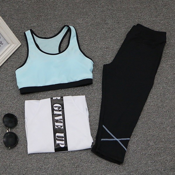 Sport Wear Three Piece Yoga Set Sport Shirt for Women Sports bra Fitness Flare Pants Leggings Tracksuit Gym Leggings 15