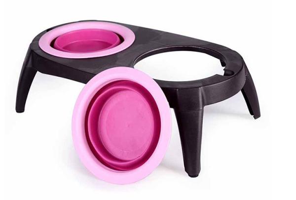 Collapsible Silicone Double-Hole Pet Bowl Travel Bowl Foldable, Expandable And Collapsible Pet Food Water Feediing