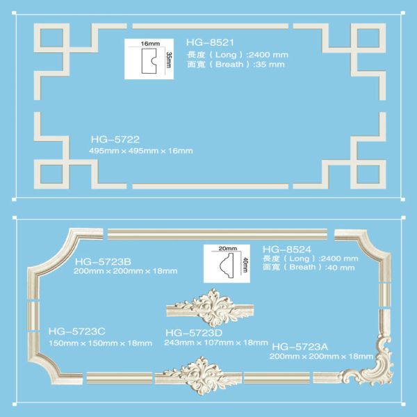 2025 Popular Skirting Polyurethane Ceiling Cornice Mold Decorative PU Crown Moulding
