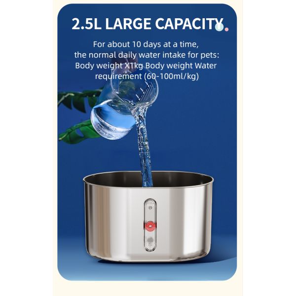 2.5L 304 Food Grade Stainless Steel Eco-Friendly Automatic Pet Water Feeder 5V Filtration Purification Mute Drinking Fountain