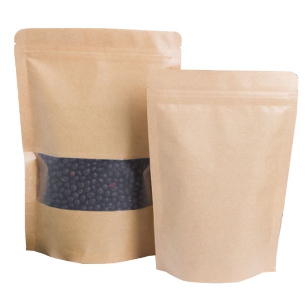 Food Grade Zipper white brown kraft paper bags with clear window and zipper