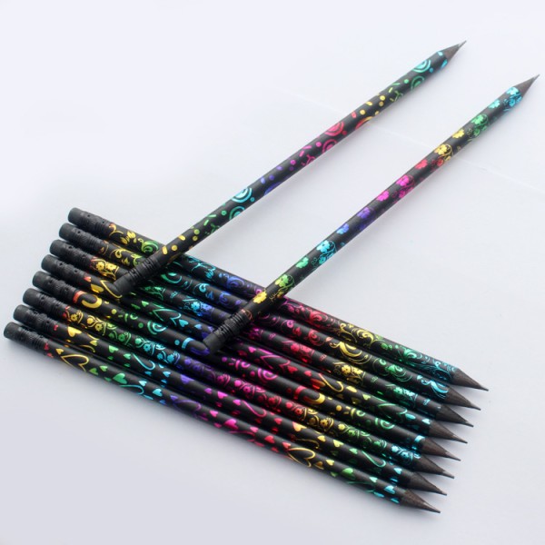 10pcs Custom Printed Black Wooden Pencil Hb Pencil 2 Hb Pencil S With Black Eraser Importer