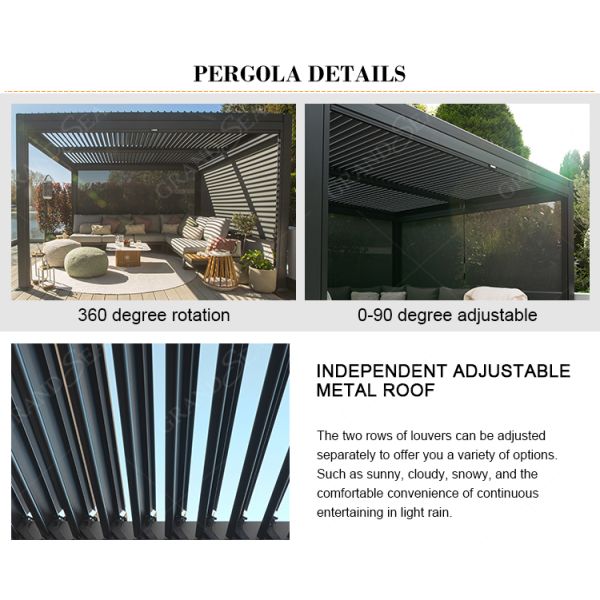 Luxury Patio Automatic Smart Cover Louver Roof System Waterproof Garden Aluminium Outdoor Motorized Pergolas