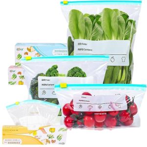 Custom Multi-Size Fresh Food Storage Bags - Resealable Reusable Pouches for Fruits/Vegetables with Date & Content Label