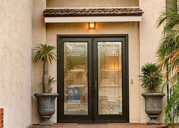 Anti Deformation Exterior Wood Doors With Glass , Simple Main Door Designs For Home
