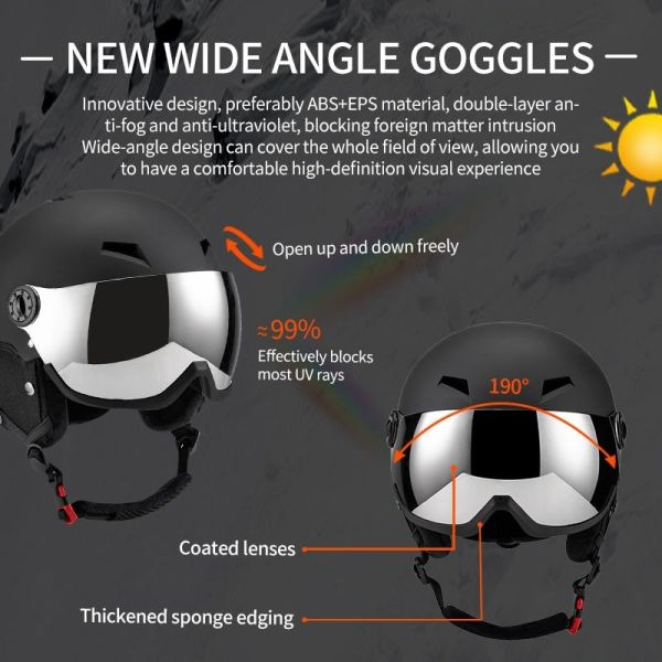 Visor Adjustable Snowboard Helmet with 8 to 10 Air Vents Unisex Ski Goggles Anti Fog Protection