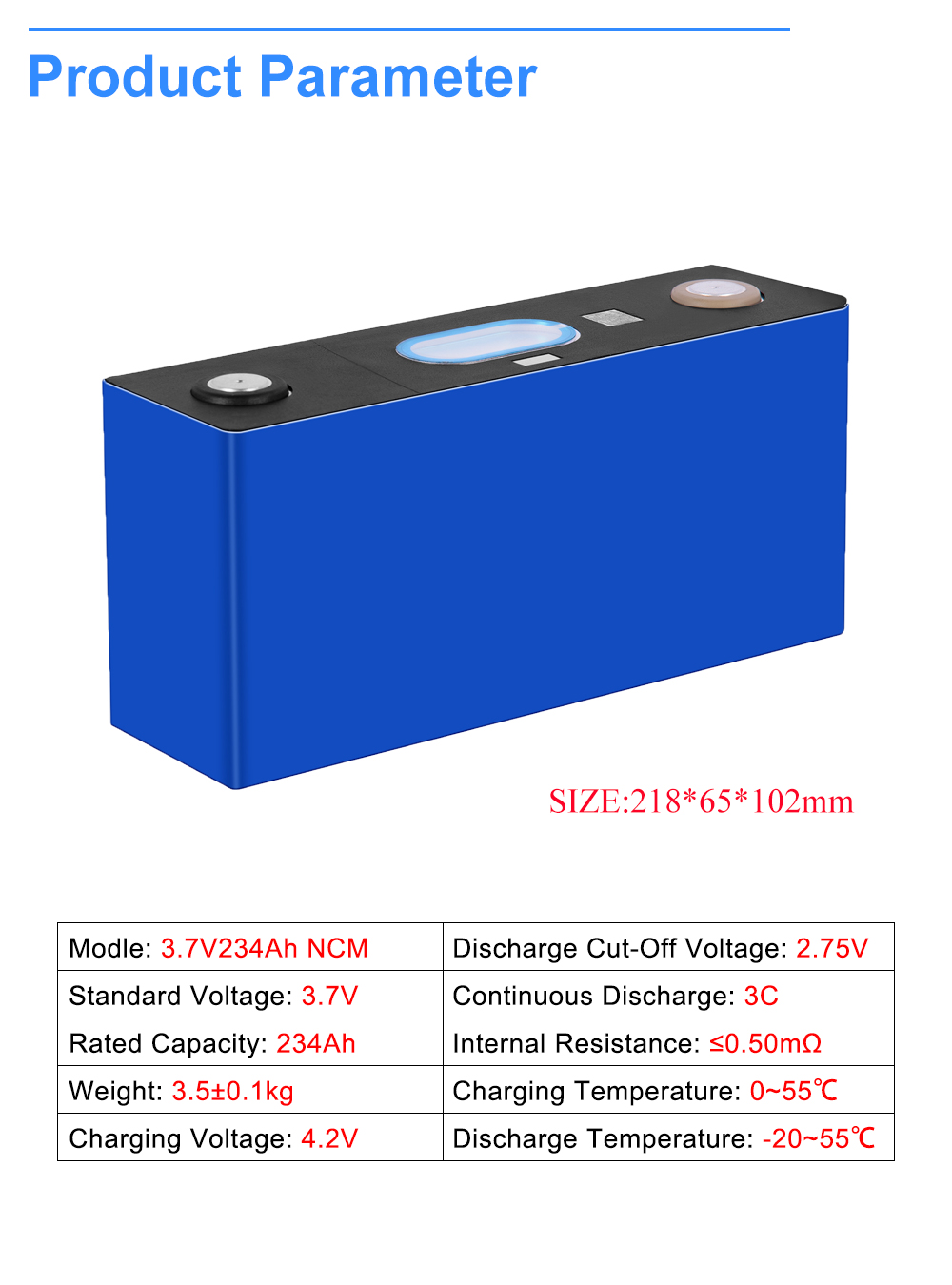 Призменная клетка батареи перезаряжаемые 3.7V ИОНА NCM LI 234AH для EV