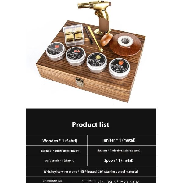 Venta en caliente Moderno de diseño de metal Set de fumador de whisky de madera desechable Cocktail Shaker Bar Set de herramientas caja de regalo caliente al por mayor