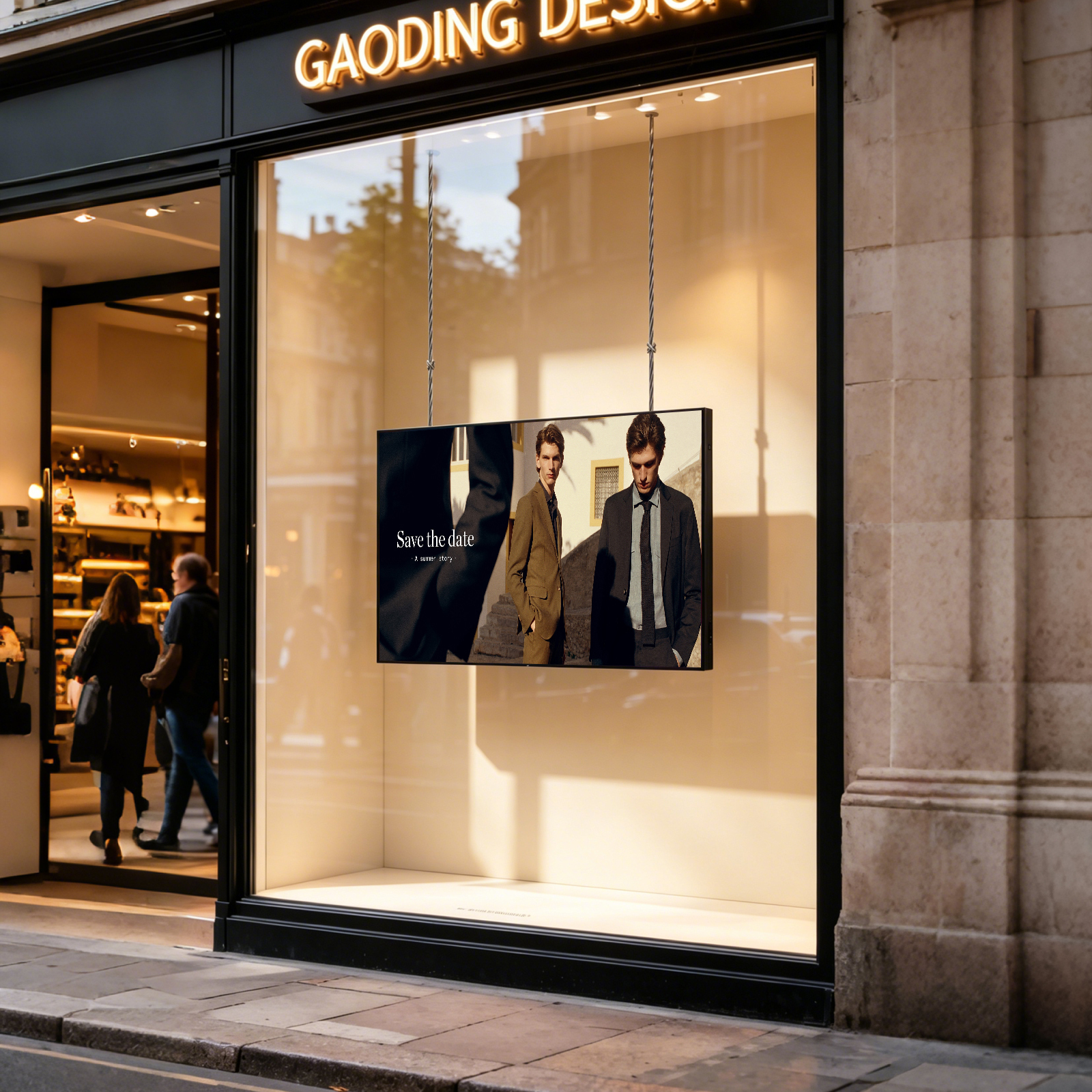 4K LCD Digital Signage Hanging Advertising Screen Window Facing Display