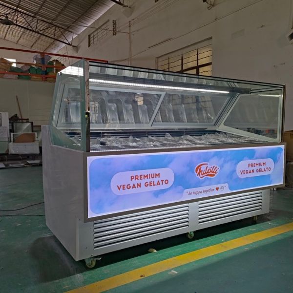 Customized LED LOGO Panel Ice Cream Freezer Counter Countertop Gelato Freezer