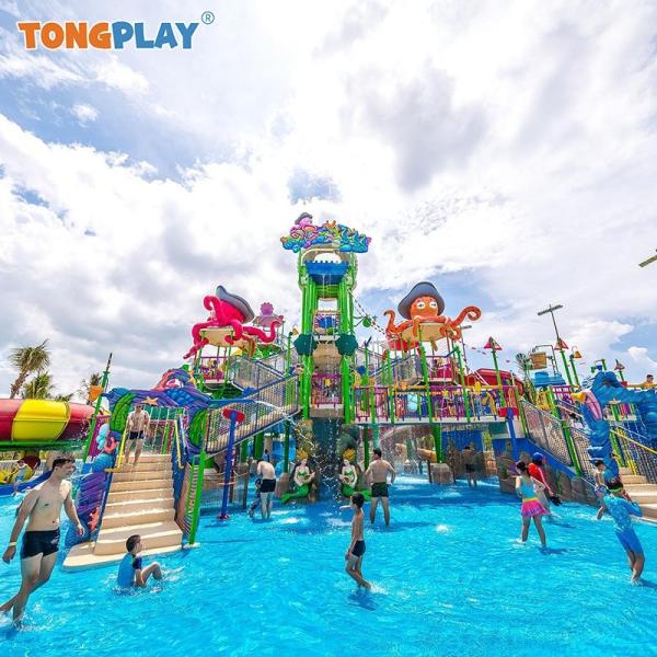 Children Funny Playground With Splash Pad Fiberglass Waterslides