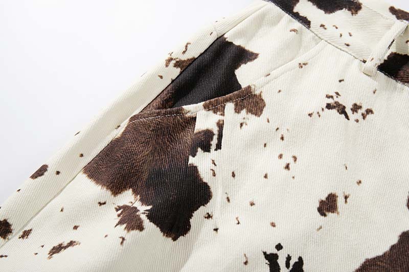 100% Cotton Cow Print Shorts Non Stretch Vintage Cargo Shorts Apricot Retro Multi Pocket