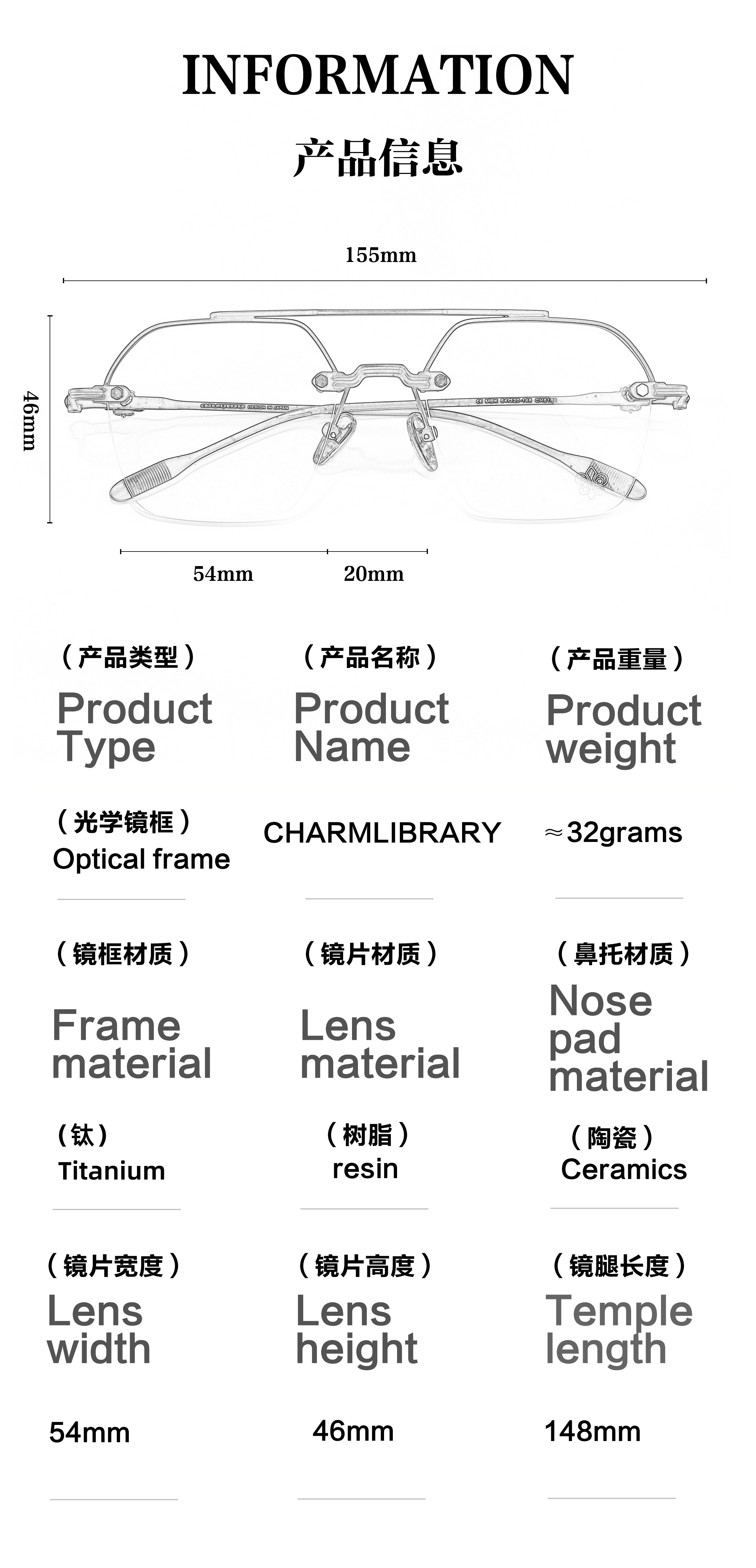 Women's Men's Pilot Half Frame Black Optical Prescription Presbyopia Large Frame Luxury Brand Light Frames for Eye Glasses Eyes