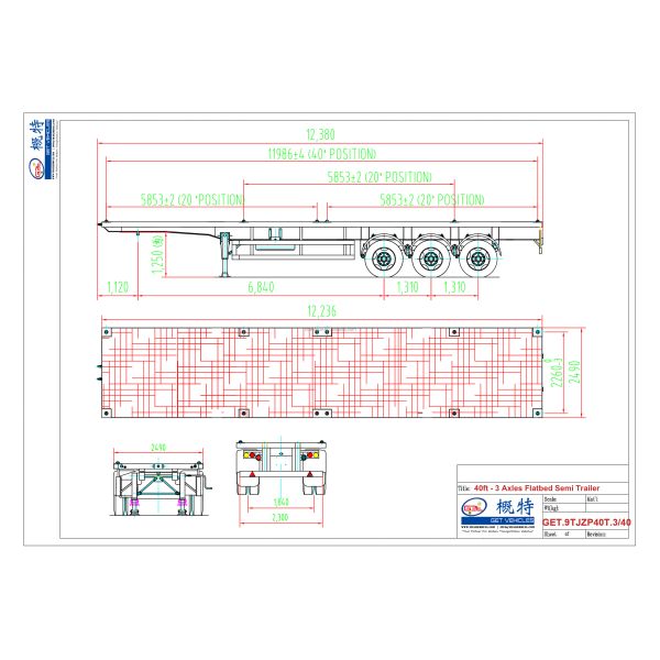 Heavy Cargo Transportation 40ft 45T Payload Flatbed Semi-Trailer with 3 Axels Versatile